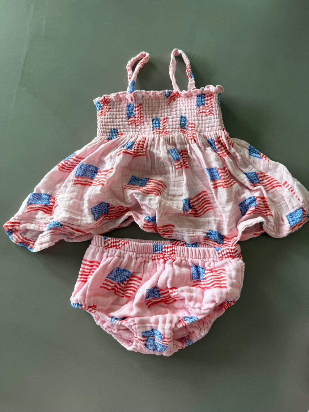 Angel Dear Pink Two-Piece Tankini with Red and Blue Flag Print
